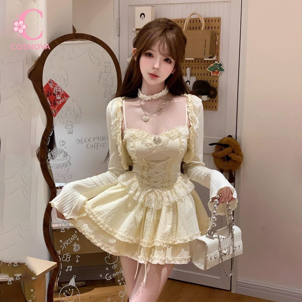 Elastic Lace Trim - Conjunto de Vestido Camisero Estilo Lolita