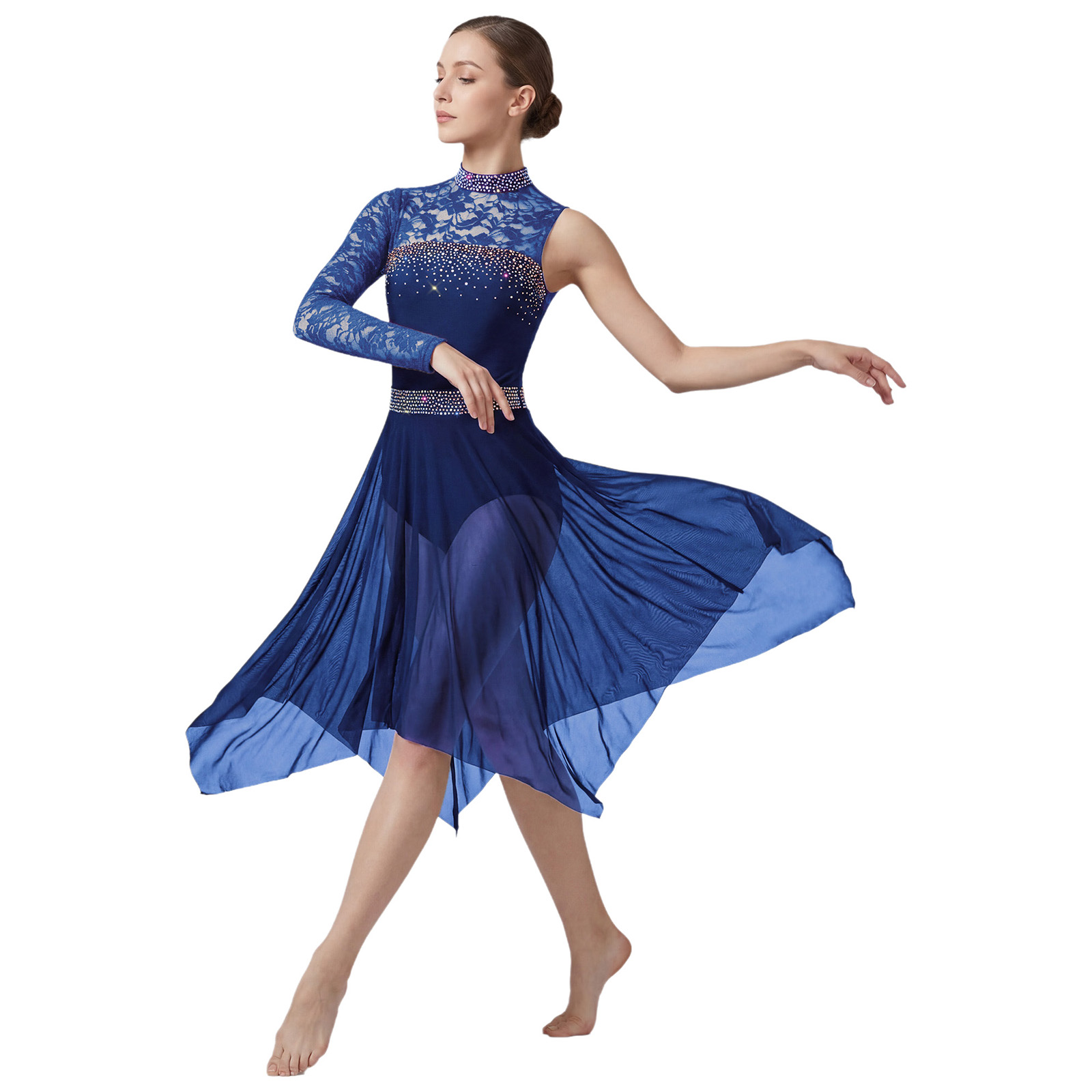 Rhinestone Banding Trim - Vestido de Danza Lírica para Mujer,