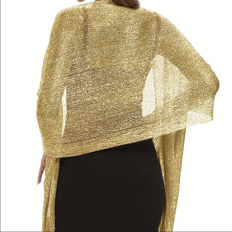 Chal Hijab Brillante Dorado y  - Tassel Fringe Trim reseña y precio
