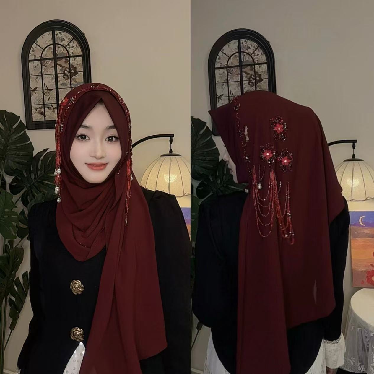 Abaya Hijab para Mujeres Musul - Tassel Fringe Trim reseña y precio
