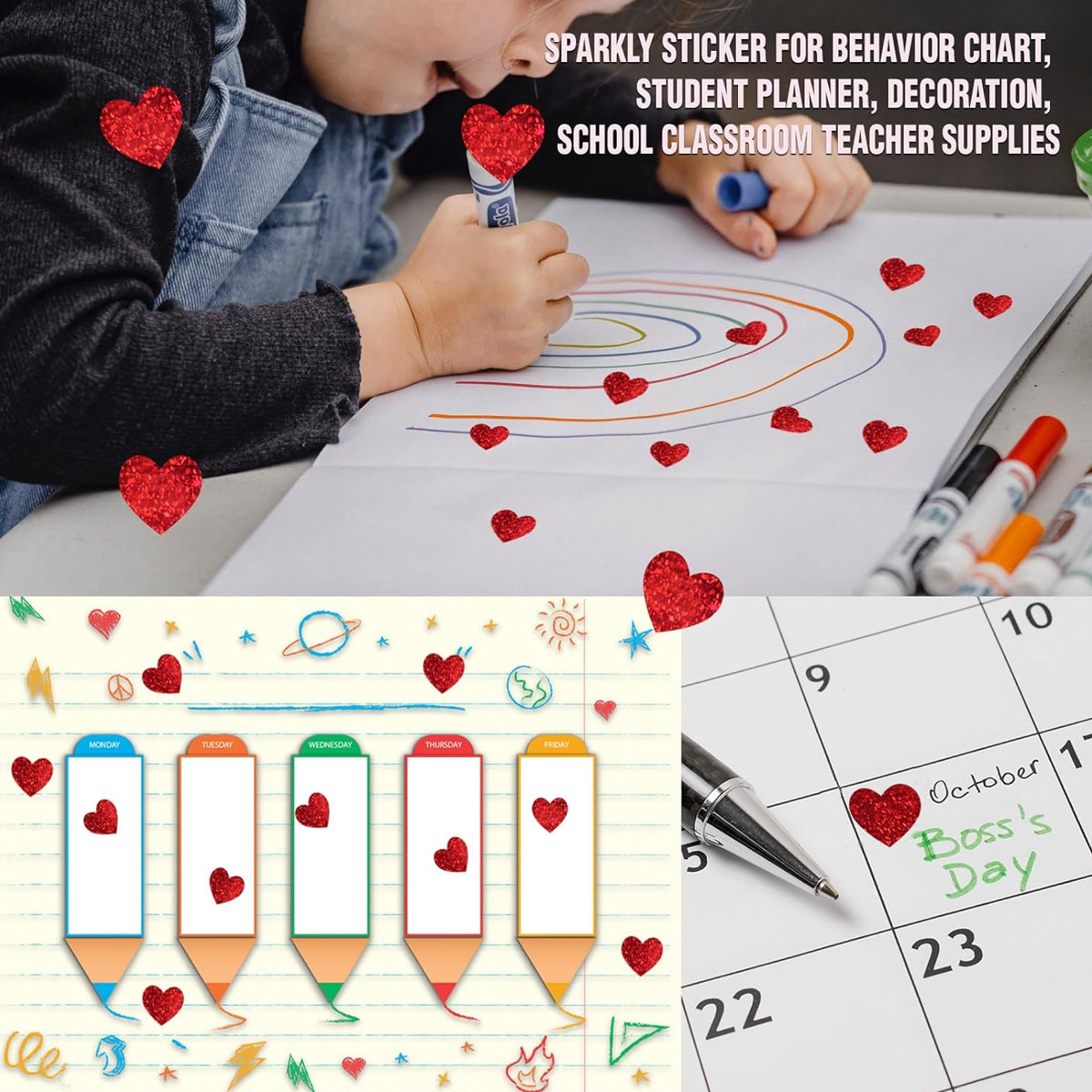 600 Pegatinas de Corazón Rojo, - Glitter Vinyl Roll reseña y precio